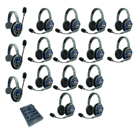 Eartec UltraLITE Pro16 ETP313 2.4GHz Dual Channel Long Range Full Duplex Wireless Intercom System with 3x Single-Ear & 13x Dual-Ear Headsets