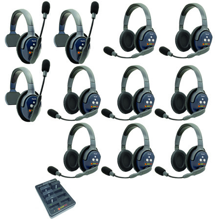Eartec UltraLITE Pro16 ETP38 2.4GHz Dual Channel Long Range Full Duplex Wireless Intercom System with 3x Single-Ear & 8x Dual-Ear Headsets