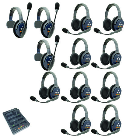 Eartec UltraLITE Pro16 Wireless Intercom System w/3x 1-Ear, 9x Dual-Ear Headsets