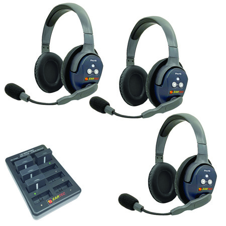 Eartec UltraLITE Pro16 ETP3D 2.4GHz Dual Channel Long Range Full Duplex Wireless Intercom System with 3x Dual-Ear Headsets
