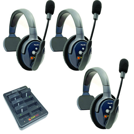 Eartec UltraLITE Pro16 ETP3S 2.4GHz Dual Channel Long Range Full Duplex Wireless Intercom System with 3x Single-Ear Headsets