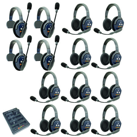 Eartec UltraLITE Pro16 ETP410 2.4GHz Dual Channel Long Range Full Duplex Wireless Intercom System with 4x Single-Ear & 10x Dual-Ear Headsets