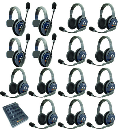 Eartec UltraLITE Pro16 ETP411 2.4GHz Dual Channel Long Range Full Duplex Wireless Intercom System with 4x Single-Ear & 11x Dual-Ear Headsets