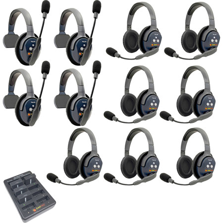 Eartec UltraLITE Pro16 ETP47 2.4GHz Dual Channel Long Range Full Duplex Wireless Intercom System with 4x Single-Ear & 7x Dual-Ear Headsets