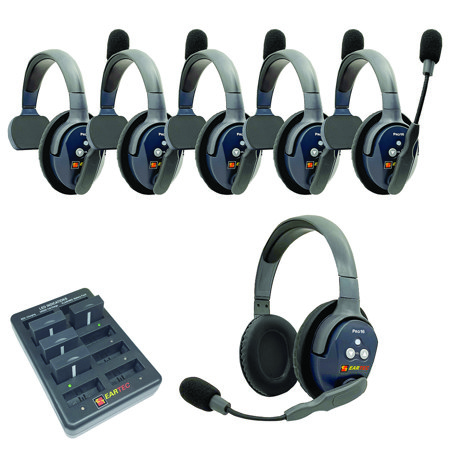 Eartec UltraLITE Pro16 Wireless Intercom System w/5x 1-Ear, 1x Dual-Ear Headsets