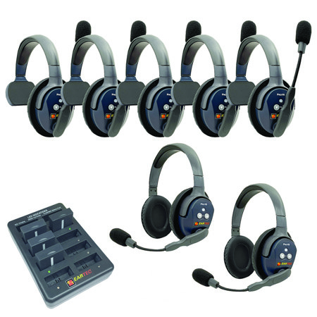 Eartec UltraLITE Pro16 ETP52 2.4GHz Dual Channel Long Range Full Duplex Wireless Intercom System with 5x Single-Ear & 2x Dual-Ear Headsets