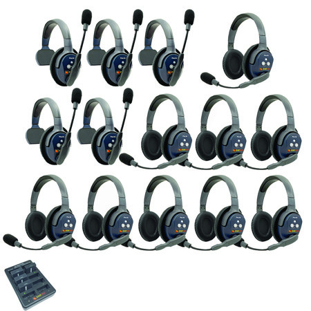UltraLITE Pro16 ETP59 2.4GHz Dual Channel Long Range Full Duplex Wireless Intercom System with 5x Single-Ear & 9x Dual-Ear Headsets
