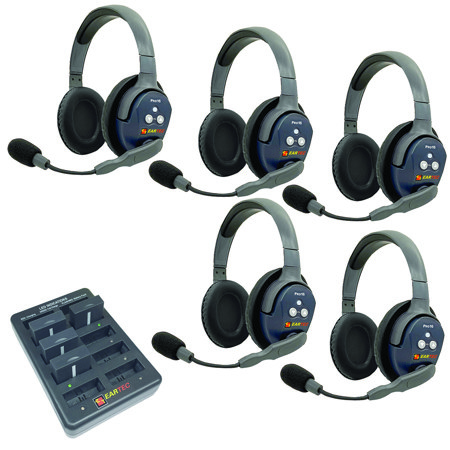 Eartec UltraLITE Pro16 ETP5D Wireless Intercom System, 5x Dual-Ear Headsets