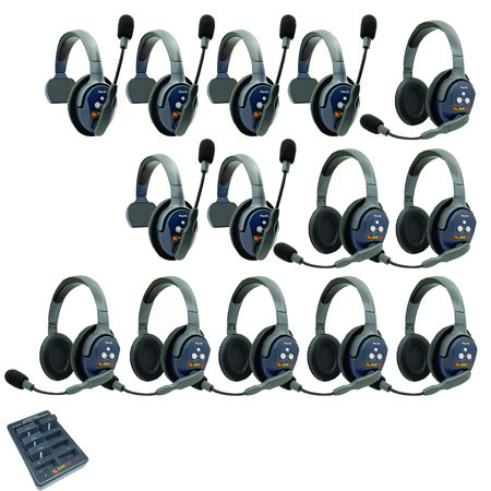 Eartec UltraLITE Pro16 ETP68 2.4GHz Dual Channel Long Range Full Duplex Wireless Intercom System with 6x Single-Ear & 8x Dual-Ear Headsets
