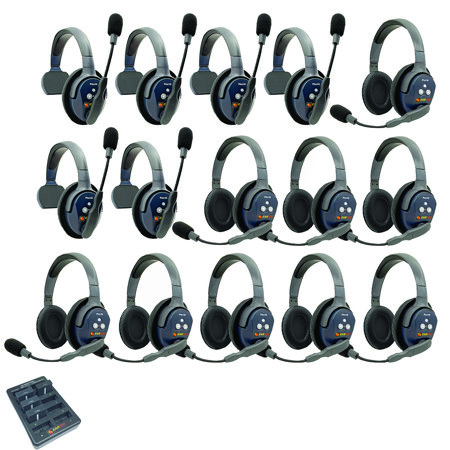 Eartec UltraLITE Pro16 ETP69 2.4GHz Dual Channel Long Range Full Duplex Wireless Intercom System with 6x Single-Ear & 9x Dual-Ear Headsets
