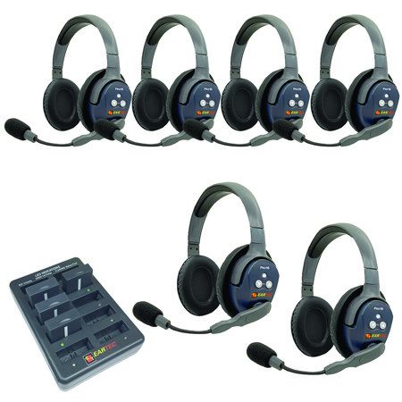 Eartec UltraLITE Pro16 ETP6D Wireless Intercom System, 6x Dual-Ear Headsets