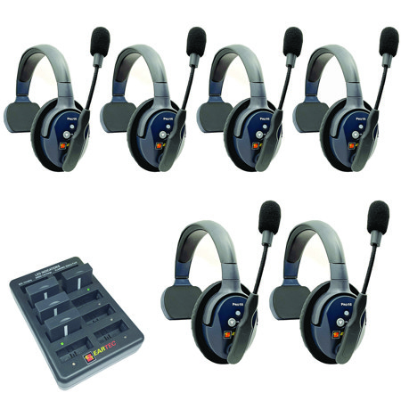 Eartec UltraLITE Pro16 ETP6S 2.4GHz Wireless Intercom System, 6x 1-Ear Headsets