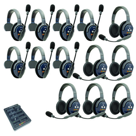 Eartec UltraLITE Pro16 ETP76 2.4GHz Dual Channel Long Range Full Duplex Wireless Intercom System with 7x Single-Ear & 6x Dual-Ear Headsets