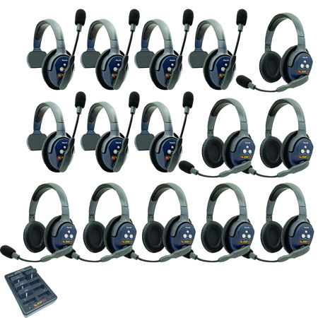 Eartec UltraLITE Pro16 ETP78 2.4GHz Dual Channel Long Range Full Duplex Wireless Intercom System with 7x Single-Ear & 8x Dual-Ear Headsets