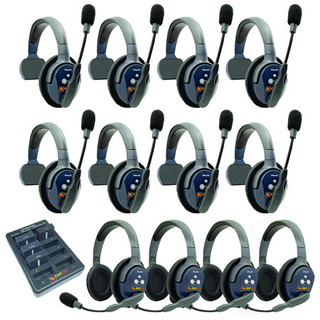 Eartec UltraLITE Pro16 ETP84 2.4GHz Dual Channel Long Range Full Duplex Wireless Intercom System with 8x Single-Ear & 4x Dual-Ear Headsets