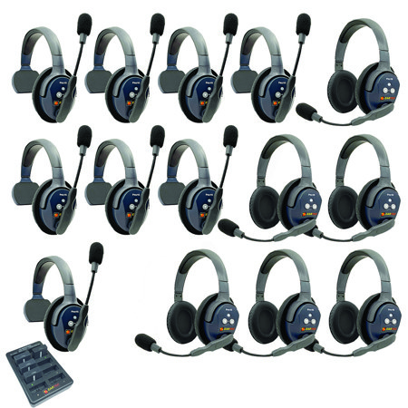 Eartec UltraLITE Pro16 ETP86 2.4GHz Dual Channel Long Range Full Duplex Wireless Intercom System with 8x Single-Ear & 6x Dual-Ear Headsets