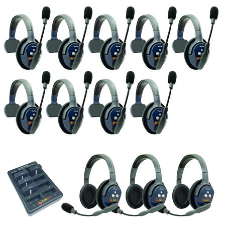 Eartec UltraLITE Pro16 ETP93 2.4GHz Dual Channel Long Range Full Duplex Wireless Intercom System with 9x Single-Ear & 3x Dual-Ear Headsets