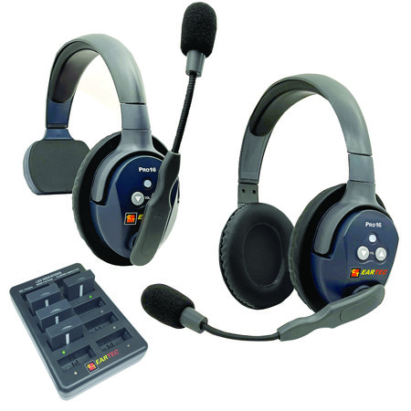 Eartec UltraLITE Pro16 ETPSD 2.4GHz Dual Channel Long Range Full Duplex Wireless Intercom System with 1x Single-Ear & 1x Dual-Ear Headsets