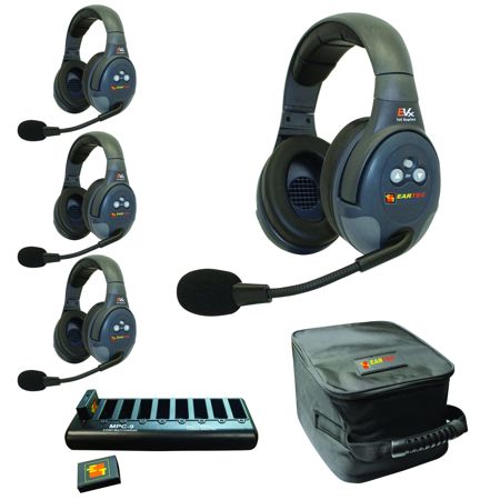 Eartec EVADE EVX4D Full Duplex Wireless Intercom System w/4x Dual-Ear Headsets
