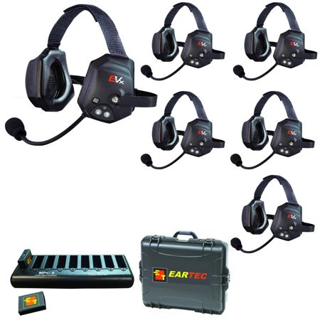 Eartec EVADE XTreme EVXT6 Duplex Wireless Intercom System w/6x Dual-Ear Headsets