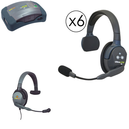 Eartec HUB7SMXS Hub Mini Duplex Base 7-Person System, Includes 6x UltraLITE Single Headset, Max4G Single Headset