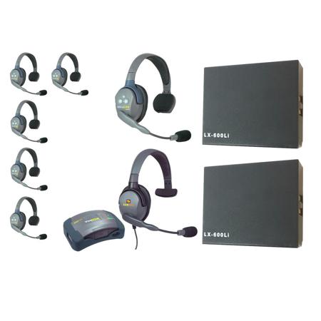 Eartec HUB7SMXS Hub Mini Duplex Base 7-Person System, Includes 6x UltraLITE Single Headset, Max4G Single Headset - With 2 Pack Eartec 3.7V Rechargeable Lithium Ion Battery