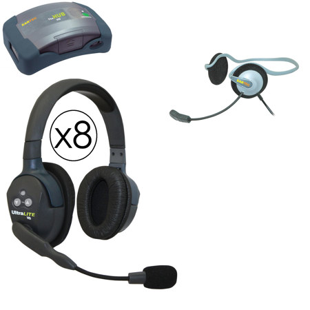 Eartec HUB9DMON HUB 9 Person System, 8x UltraLITE Dual-Ear & Monarch Headset