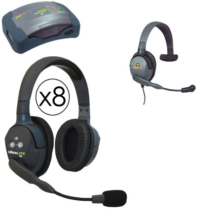 Eartec HUB9DMXS HUB 9 Person System, 8x UltraLITE Dual-Ear& Max4G Single Headset