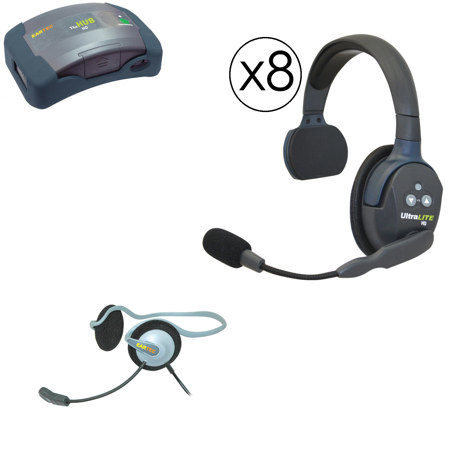Eartec HUB9SMON HUB 9 Person System, 8x UltraLITE Single-Ear & Monarch Headset