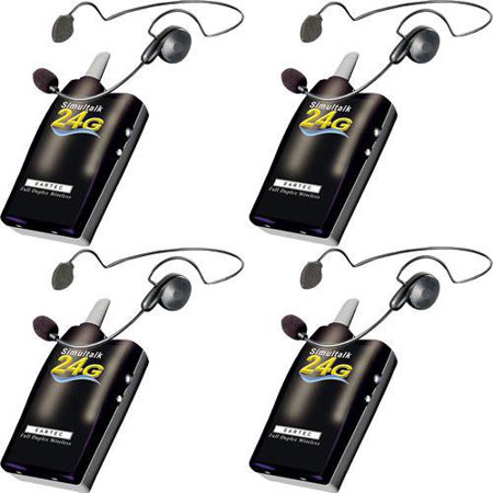 Eartec 4x Simultalk 24G Full-Duplex Beltpack Radios with 4x Cyber Headsets