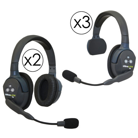 Eartec UL532 UltraLITE 5-Person System, 3 Single-Ear Headset, 2 Dual-Ear Headset