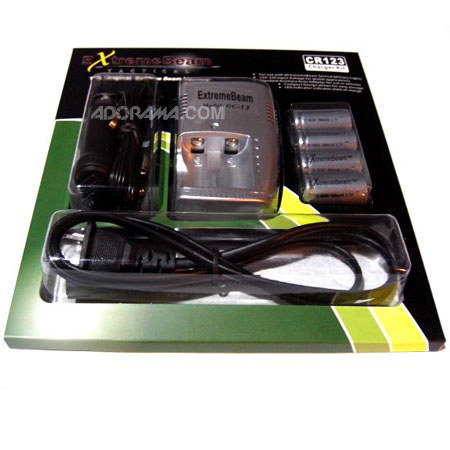 ExtremeBeam CR123 Charging Kit w/Multi-volt CR123 Charger & 4 Batteries & Auto A