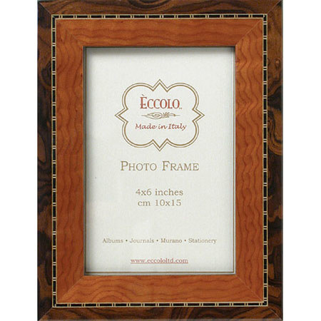 Eccolo 4x6in Marquetry Wood Photo Frame, Two-Tone Tan