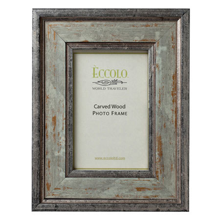 Eccolo Fashion Antiqued Carved Wood Frame, 4 x 6", Argento