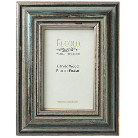 Eccolo Fashion Antiqued Carved Wood Frame, 3 x 3", Acqua