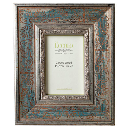 Eccolo Fashion Antiqued Carved Wood Frame, 3 x 3", Vigna