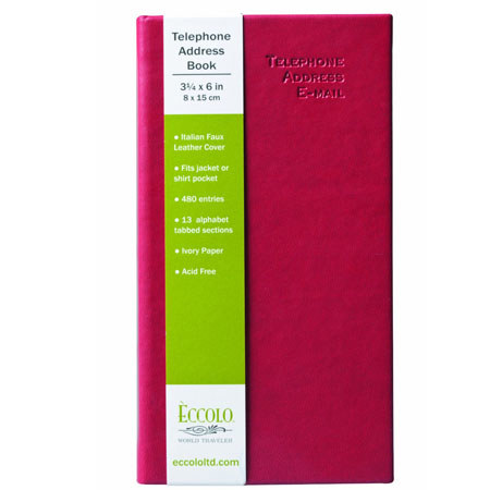 Eccolo Mini Address Book, 3.25" x 6" Size, Crimson