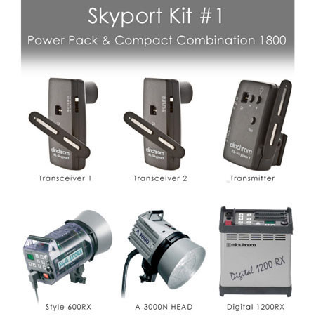Elinchrom 1800 Watts Asynchronous Power Set 1 with 600RX Monolight, 1200RX Power Pack,A3000N Flash Head and Skyport EL10321.2
