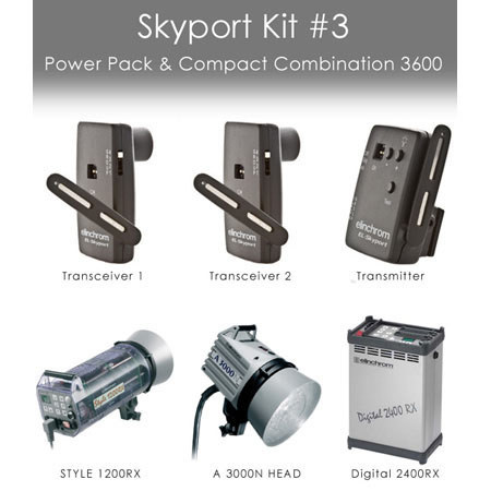 Elinchrom 3600 Watts Asynchronous Power Set 3 with 1200RX Monolight, 2400RX Power Pack ,A3000N Head and Skyport EL10325.2