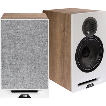 ELAC Debut Reference 6.5" 120W 2-Way Bookshelf Speaker, Pair White Baffle/Oak Cabinet