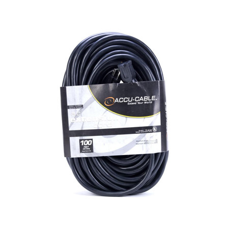 Elation Accu-Cable EC-123 100' 12/3 AWG Edison AC Extension Cord, Black