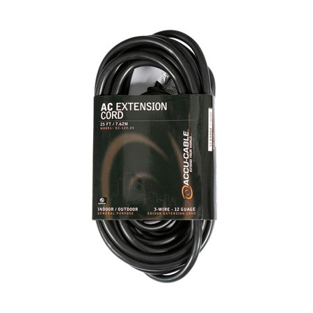 Elation Accu-Cable EC-123 25' 12/3 AWG Edison AC Extension Cord, Black