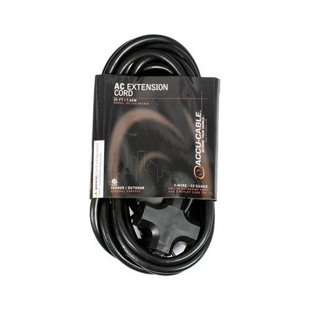 Elation Accu-Cable EC123-3FER 25' 12/3 AWG Edison Extension Cord with 3-Outlet Cube Tap, Black