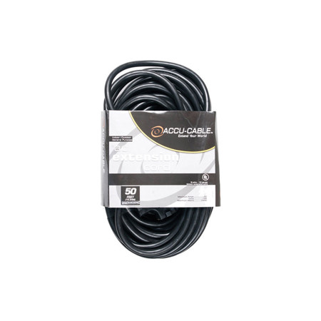 Elation Accu-Cable EC123-3FER 50' 12/3 AWG Edison Extension Cord with 3-Outlet Cube Tap, Black