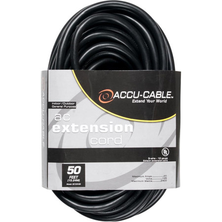 Elation Accu-Cable EC-123 50' 12/3 AWG Edison AC Extension Cord, Black