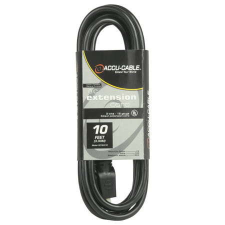 Elation Accu-Cable EC-163 10' 16/3 AWG Edison AC Extension Cord, Black