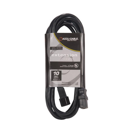 Elation Accu-Cable ECCOM 10' 16/3 AWG IEC M to F AC Extension Cord, Black