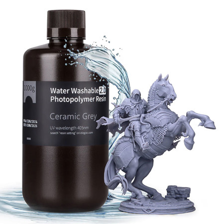 Elegoo 1Kg Water-Washable 2.0 Photopolymer Resin Bottle, Gray
