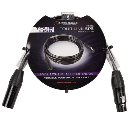 Elation Accu-Cable TOUR LINK 5P3 3' 5-Pin Male to Female Tour Grade DMX Cable
