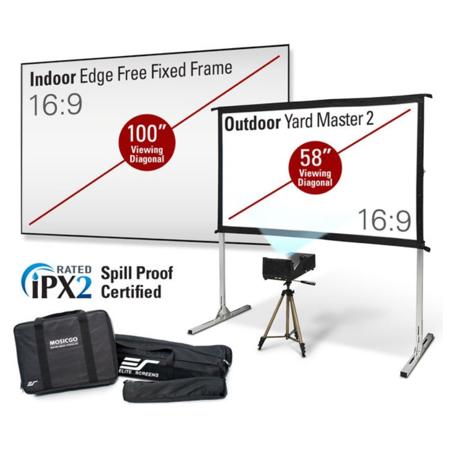Elite Projector MosicGo 360 Sport Series Ultra-Short Throw Projector with Built-In Battery, 58" Outdoor Screen and 100" Indoor Frame Screen